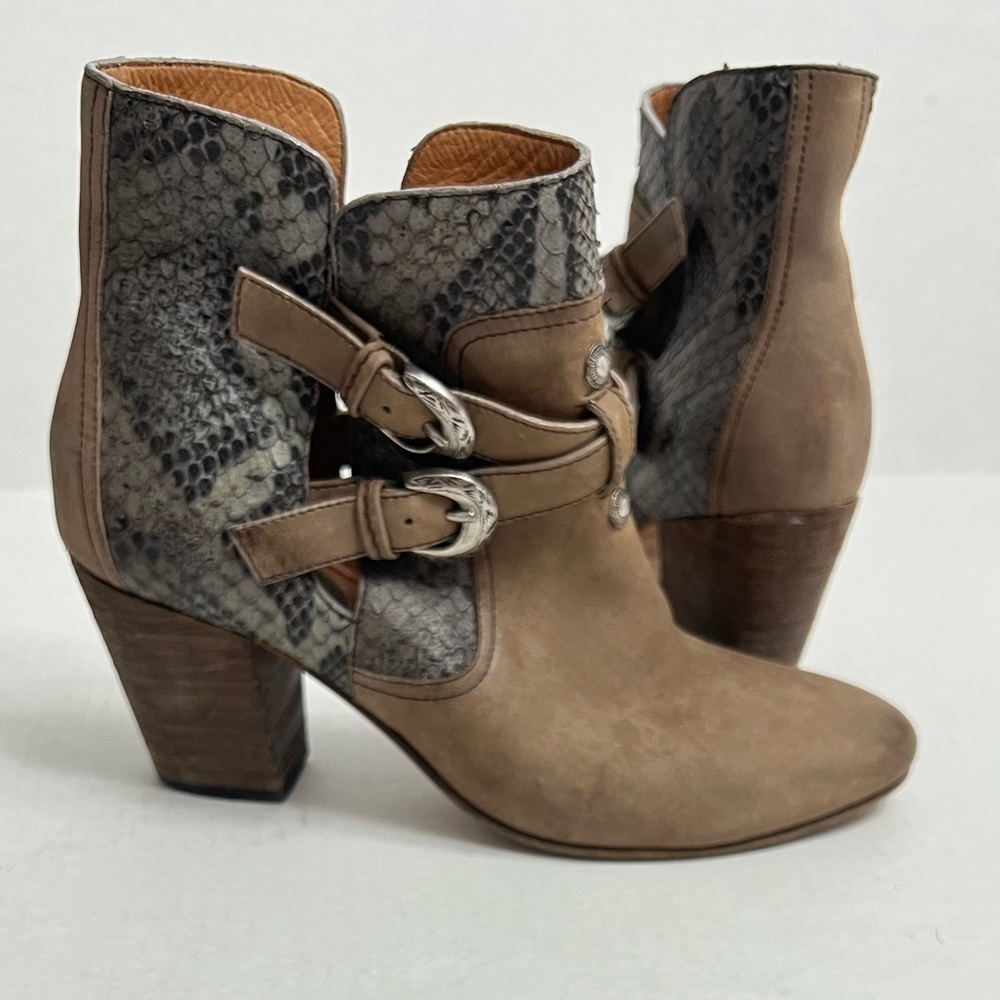 Trask Split Shaft Snakeskin Accent Ankle Boot with Buckle Details - Picture 10 of 10